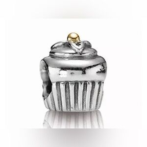 Authentic Pandora Retired Cupcake S925 Ale Sterling Silver & 14K Two Tone Charm